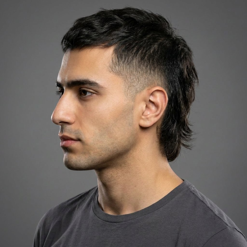 Burst Fade Mullet saç modeli, temsili sağ görünüm