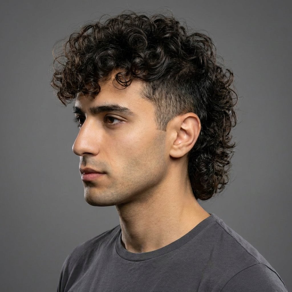 Curly Mullet saç modeli, temsili sağ görünüm