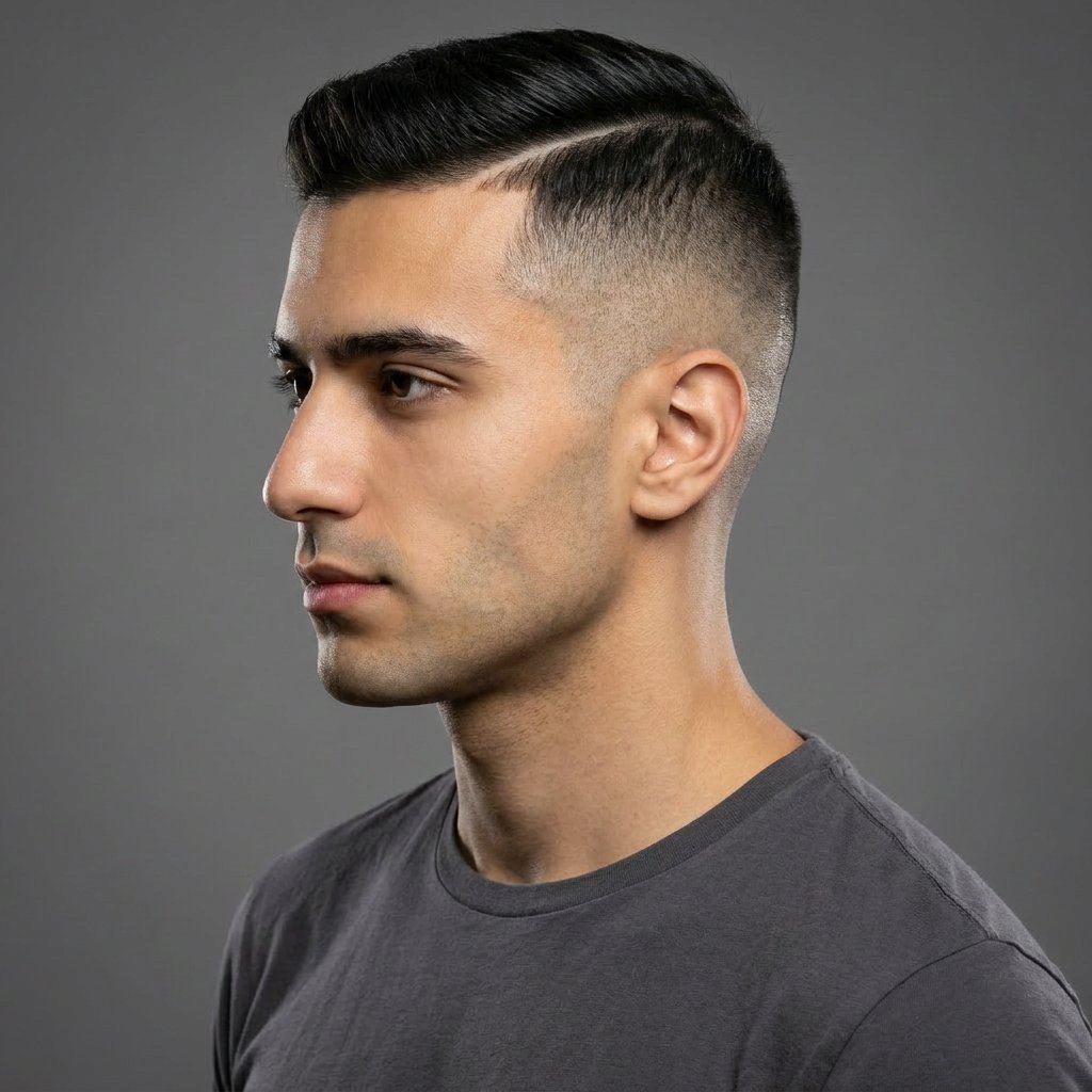 High Fade Hard Part saç modeli, temsili sağ görünüm