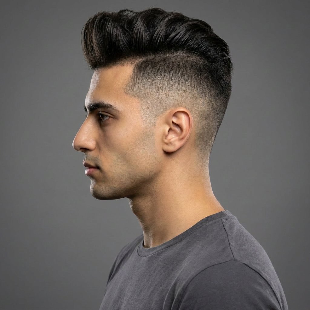High Fade Quiff saç modeli, temsili sağ görünüm