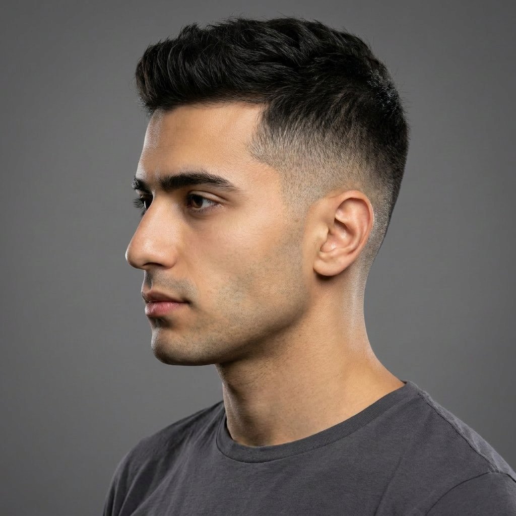 High Taper Fade saç modeli, temsili sağ görünüm