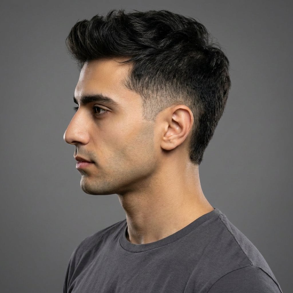 Low Drop Fade saç modeli, temsili sağ görünüm