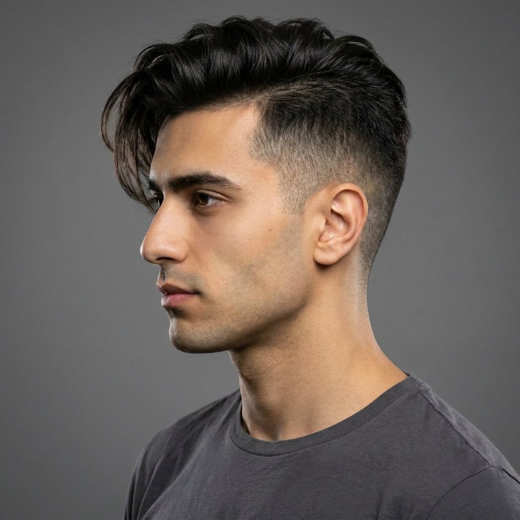 Low Fade Long Top saç modeli, temsili sağ görünüm