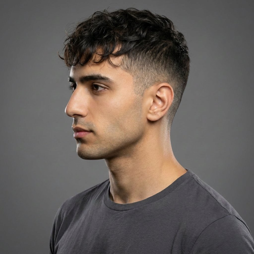 Low Fade Messy Fringe saç modeli, temsili sağ görünüm