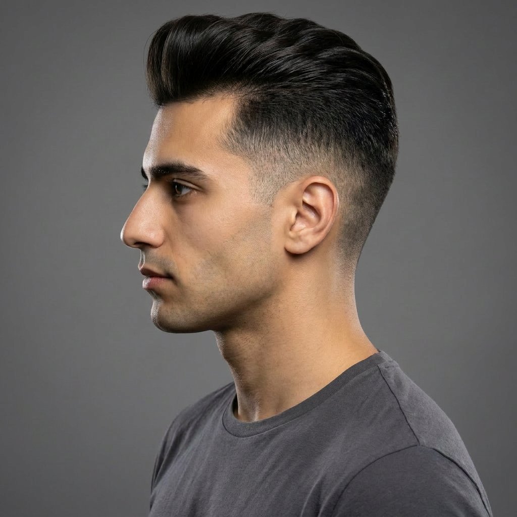 Low Fade Pompadour saç modeli, temsili sağ görünüm