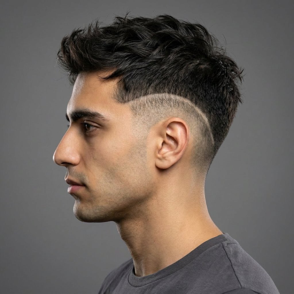 Mid Burst Fade saç modeli, temsili sağ görünüm