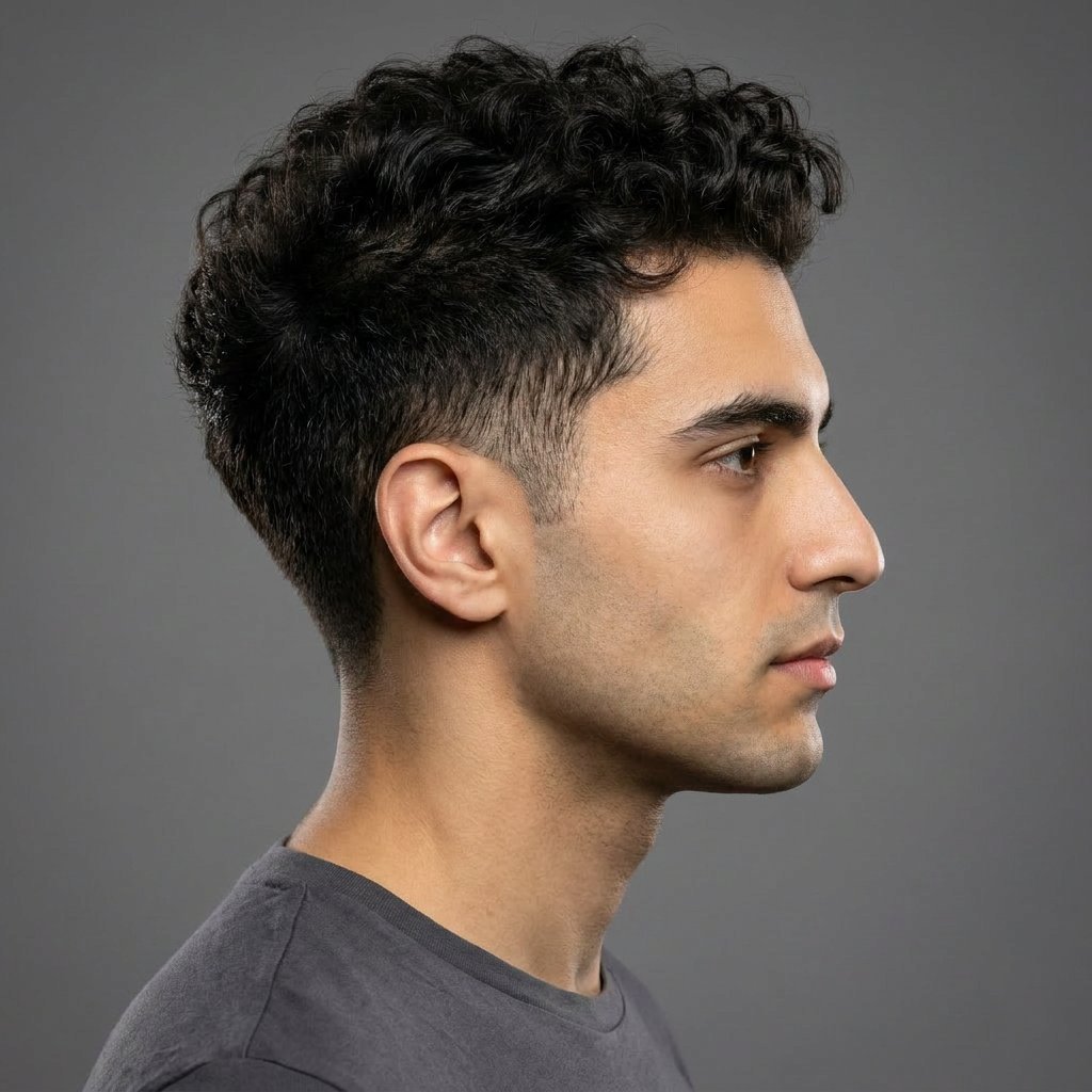 Mid Drop Fade saç modeli, temsili sağ görünüm