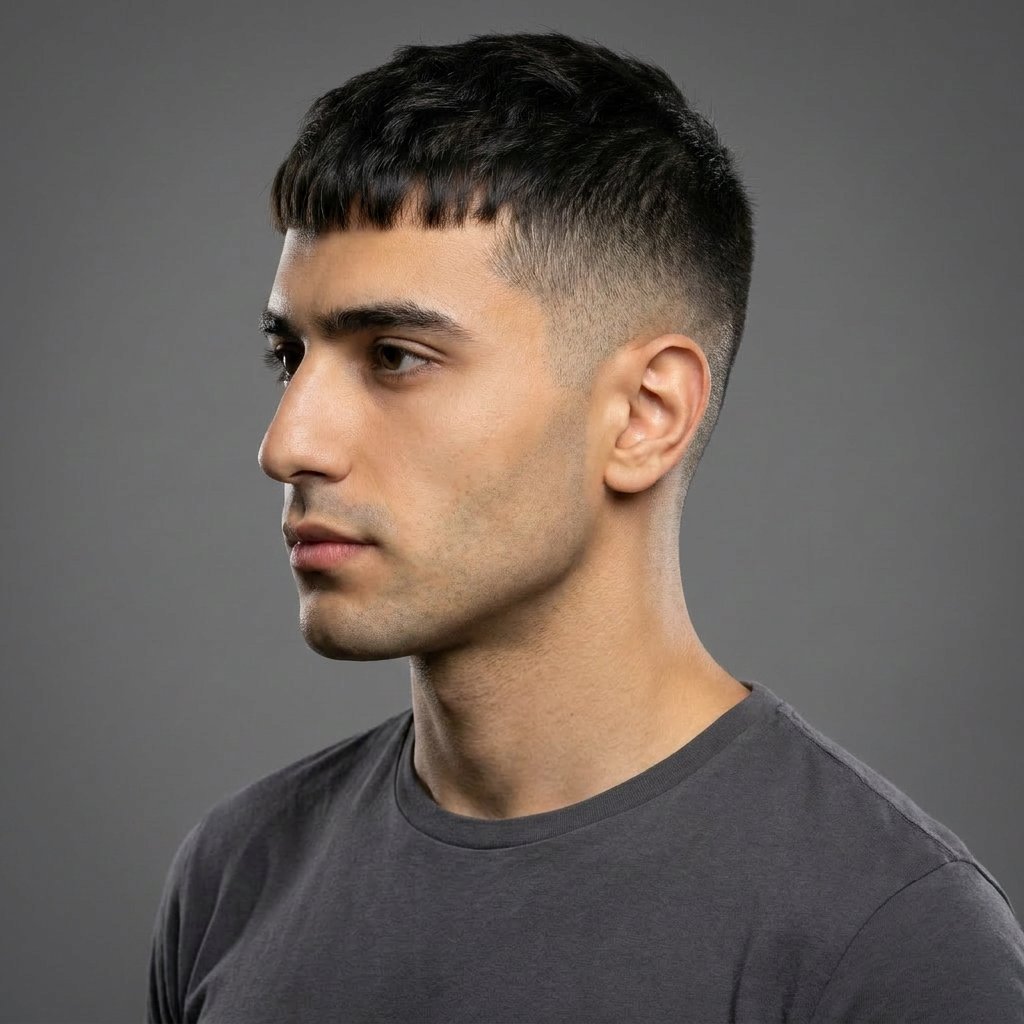 Mid Fade French Crop saç modeli, temsili sağ görünüm