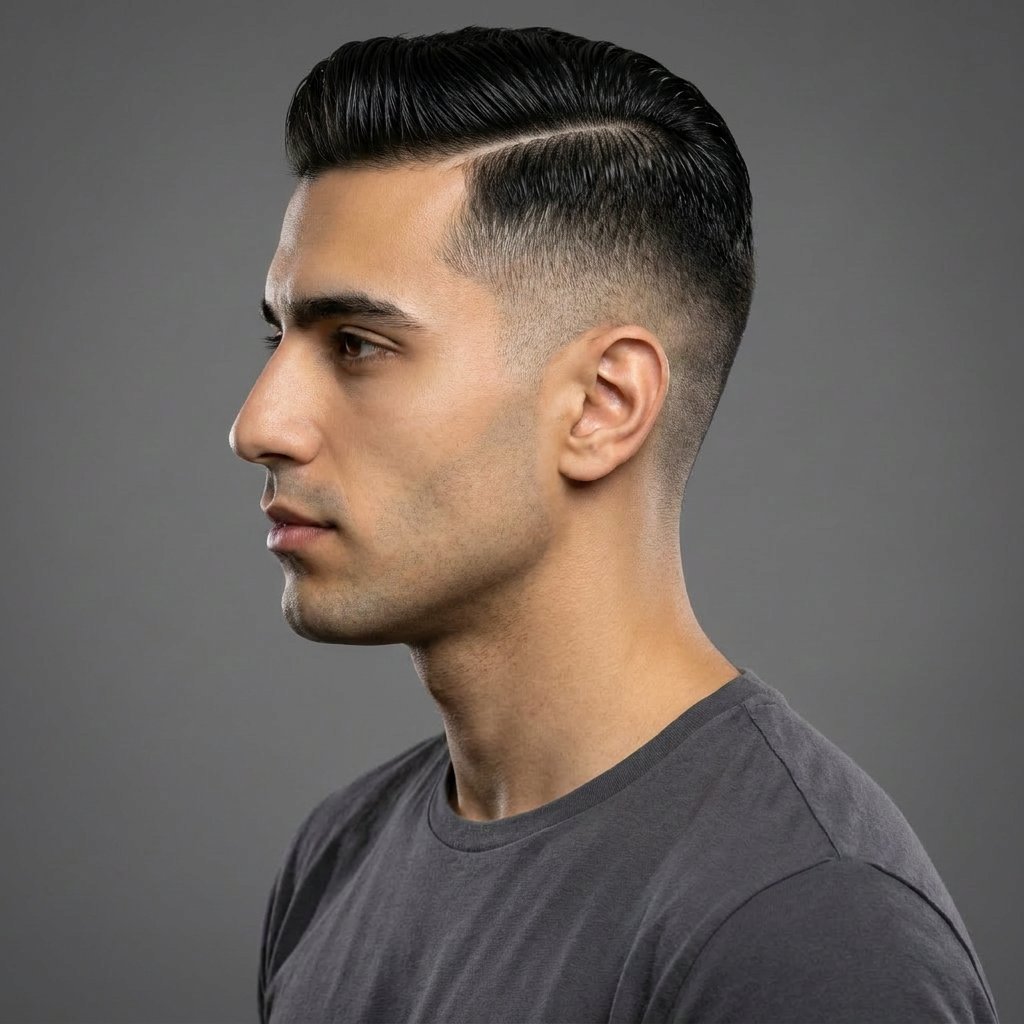 Mid Fade Hard Part saç modeli, temsili sağ görünüm