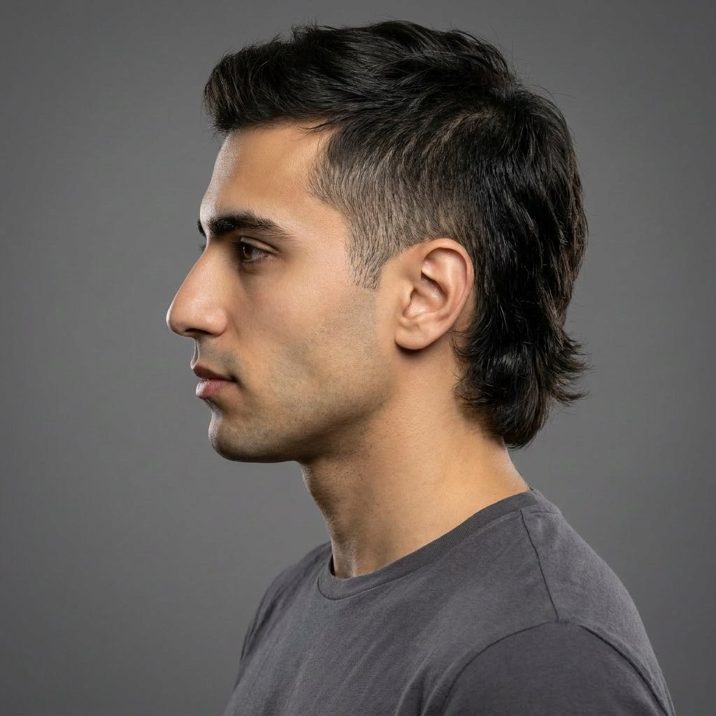 Modern Mullet saç modeli, temsili sağ görünüm