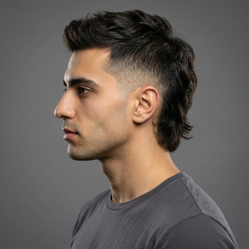 Mullet Fade saç modeli, temsili sağ görünüm