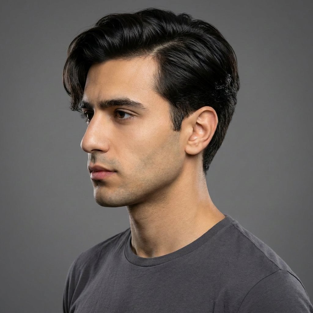 Side Part Flow saç modeli, temsili sağ görünüm