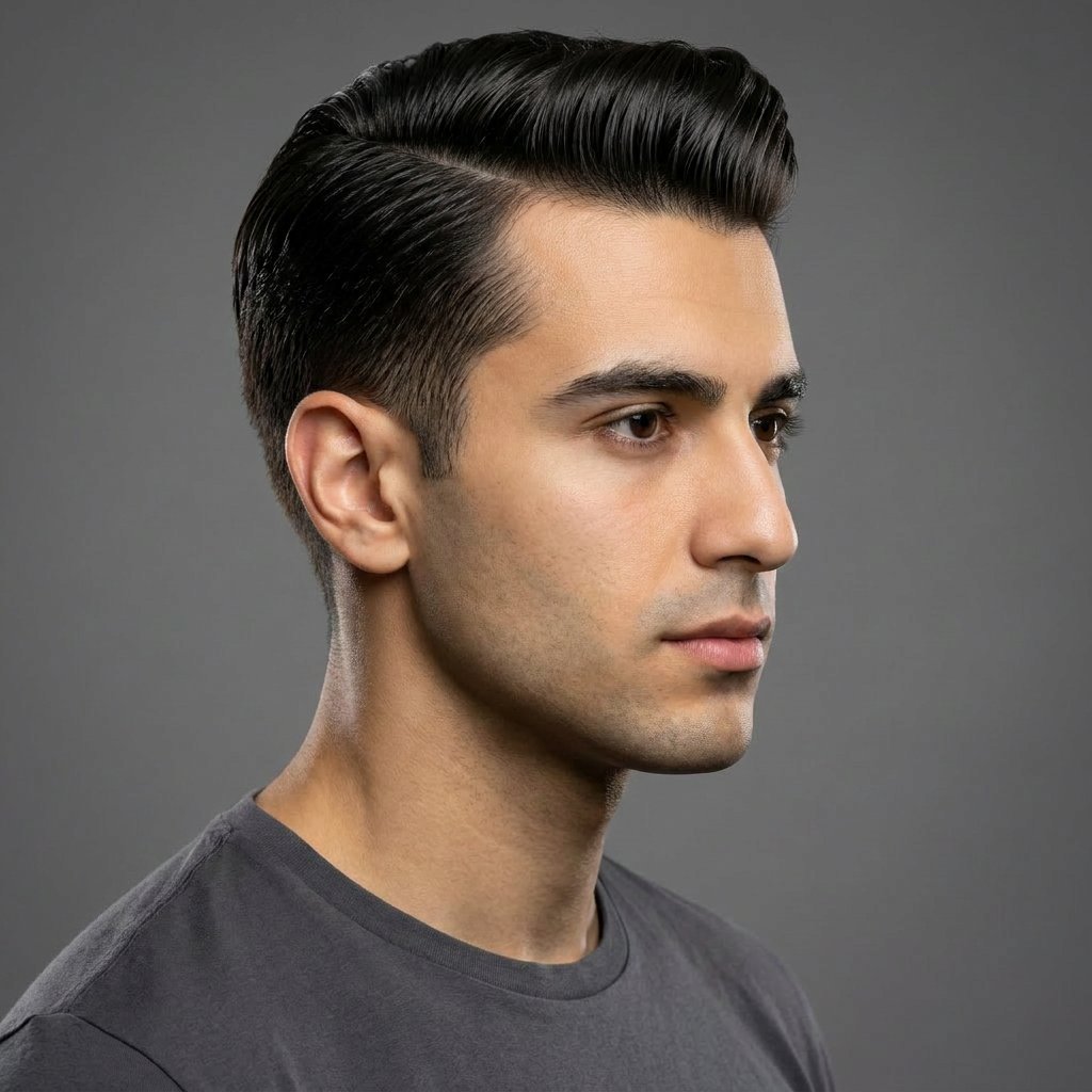 Side Part Pompadour saç modeli, temsili sağ görünüm