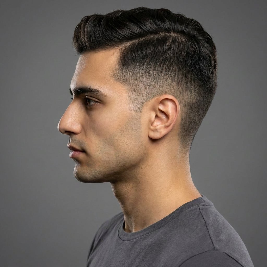 Side Part Two Block saç modeli, temsili sağ görünüm