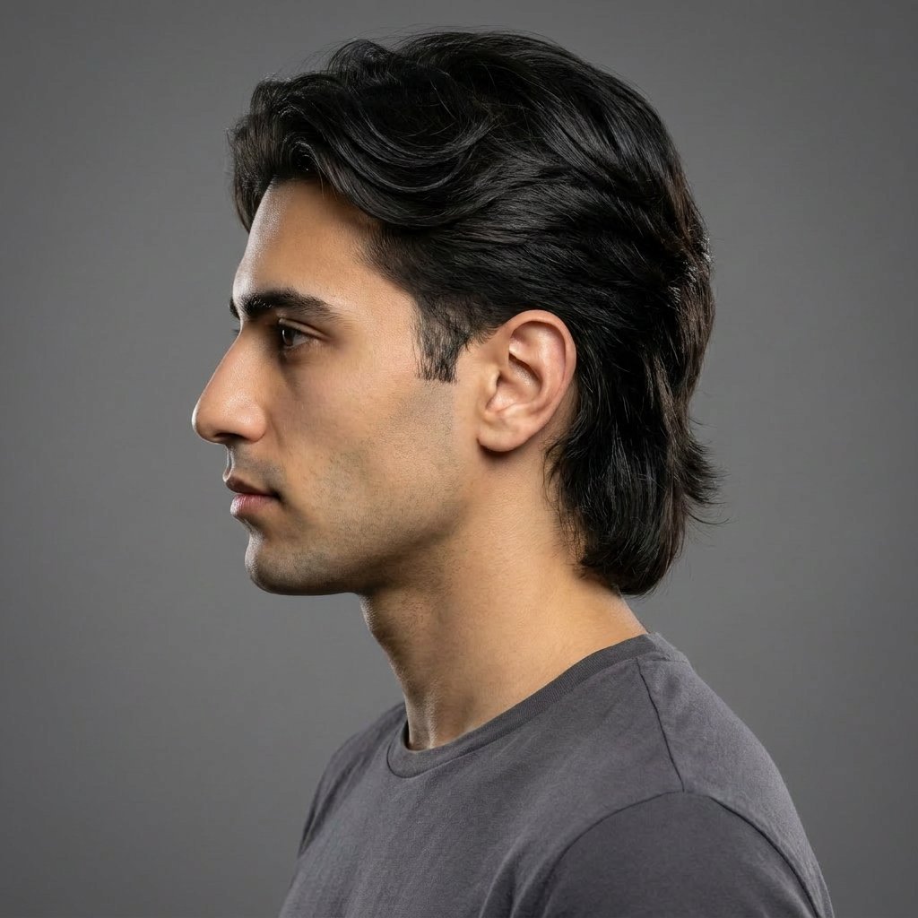Soft Mullet saç modeli, temsili sağ görünüm