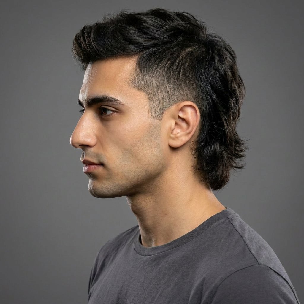 Two Block Mullet saç modeli, temsili sağ görünüm